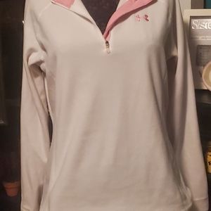 Under Armor zip neck fleece. Breast cancer awareness. White/pink size large